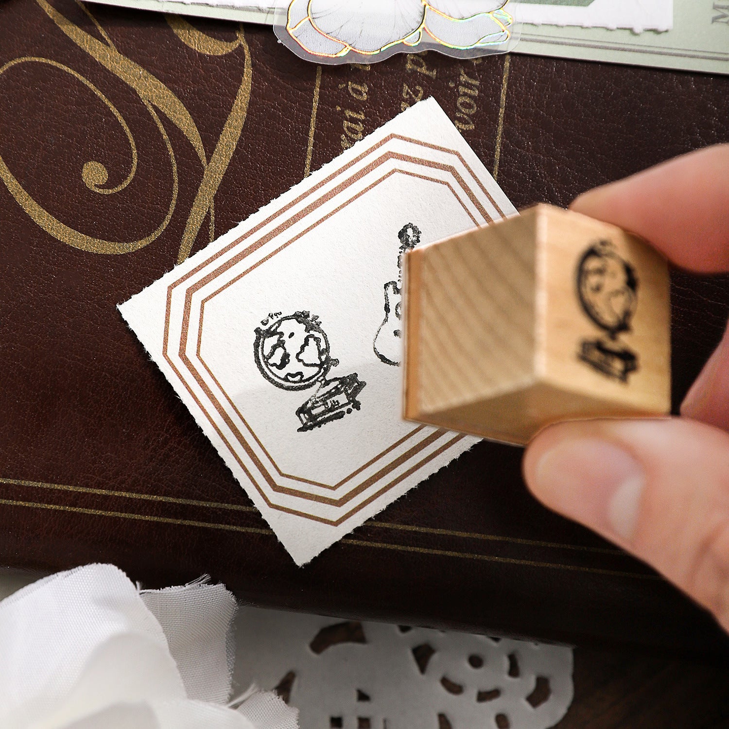 8 Pcs Cute Gadget Wooden Stamps Kit MKQX