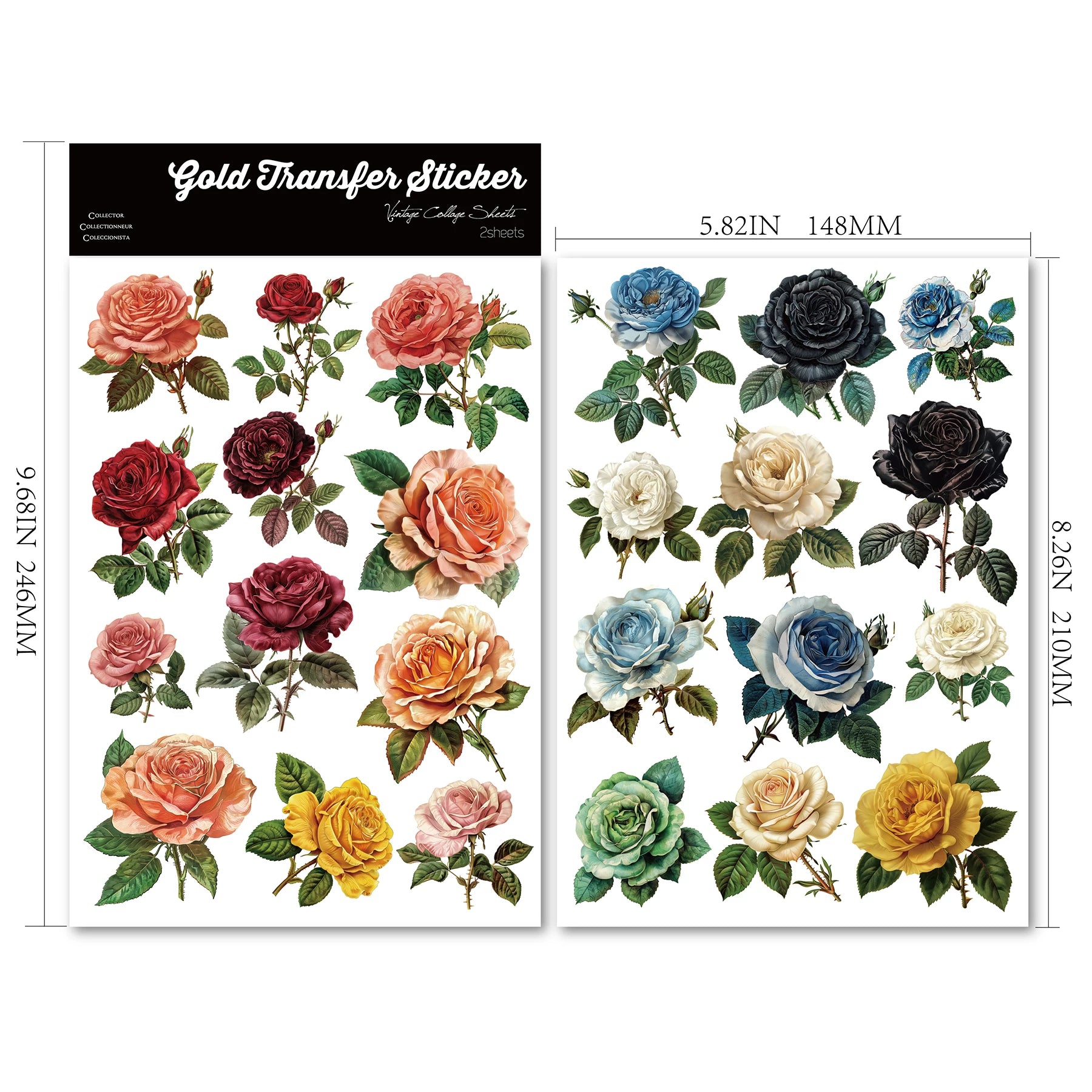2 Sheets Waterproof Rub on Stickers - Vintage Rose