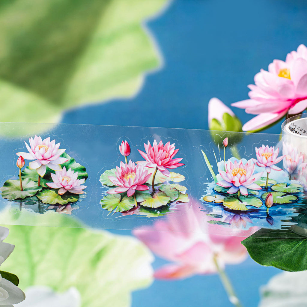 1 Roll Lotus Flower PET Stickers Tape XRHT