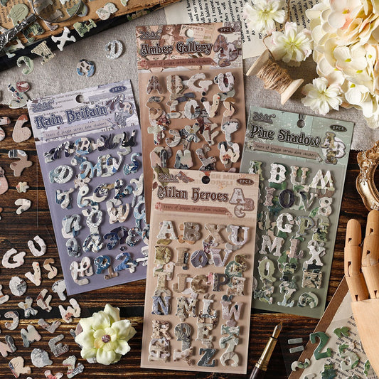 2 Sheets Vintage Alphabet Letter Stickers HYYWG