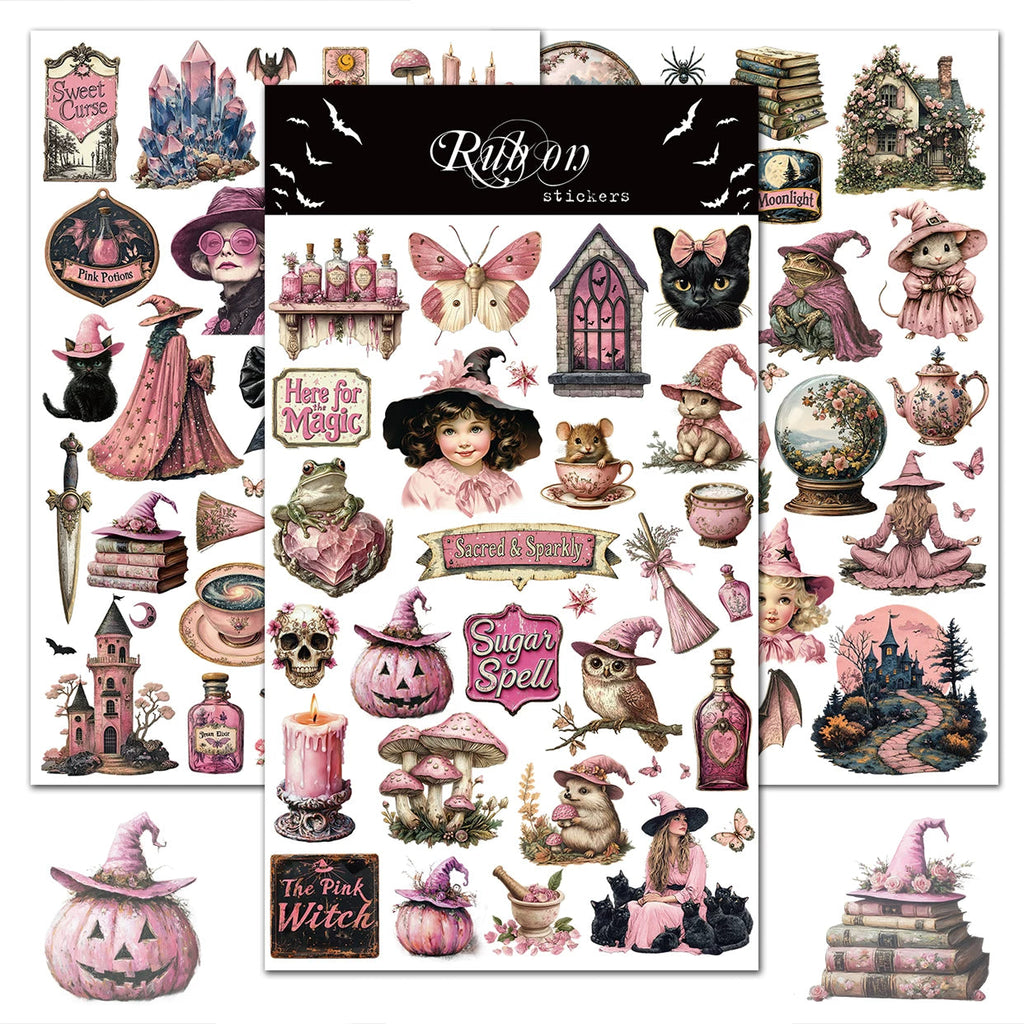 3 Sheets Rub on Stickers - Pink Gothic