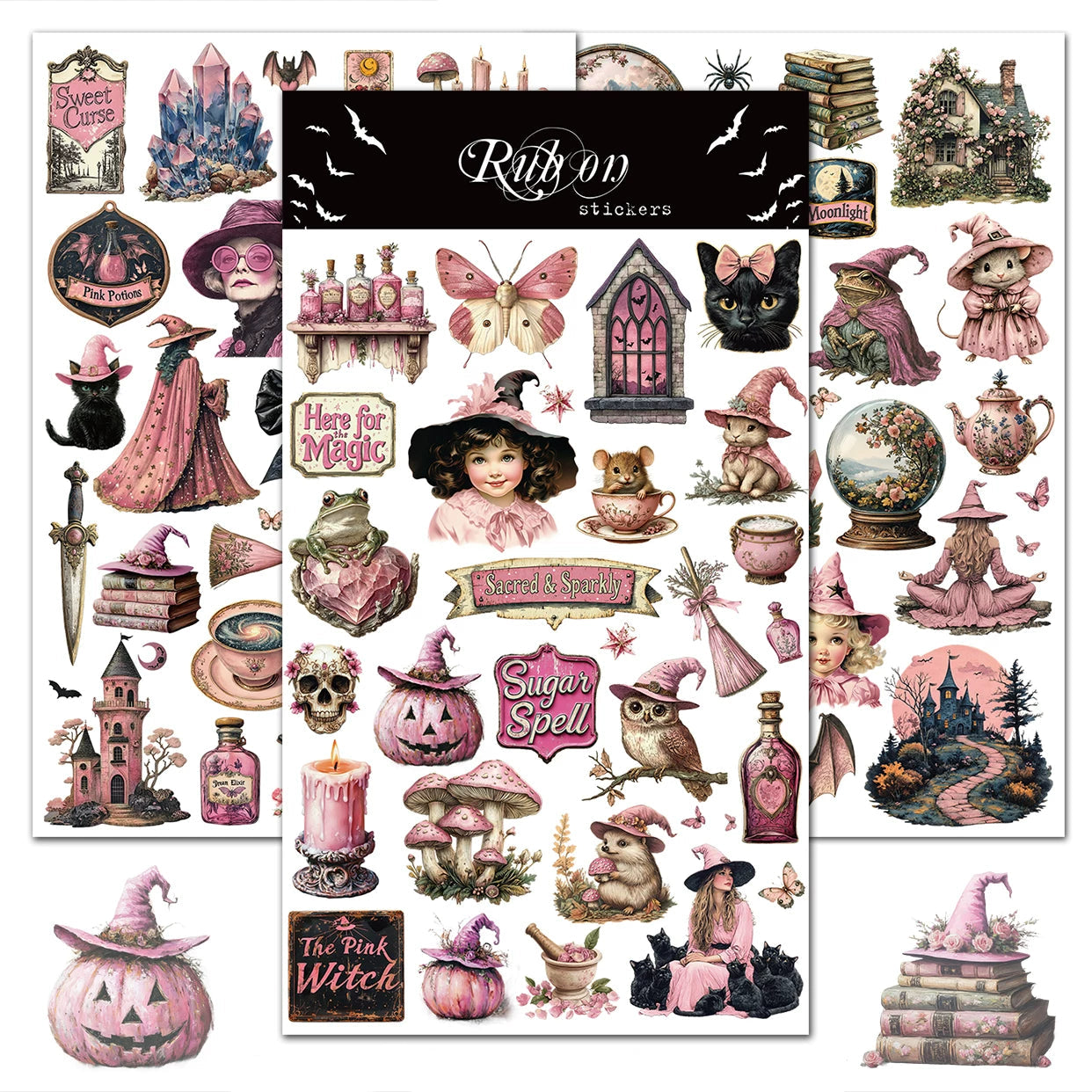 3 Sheets Rub on Stickers - Pink Gothic