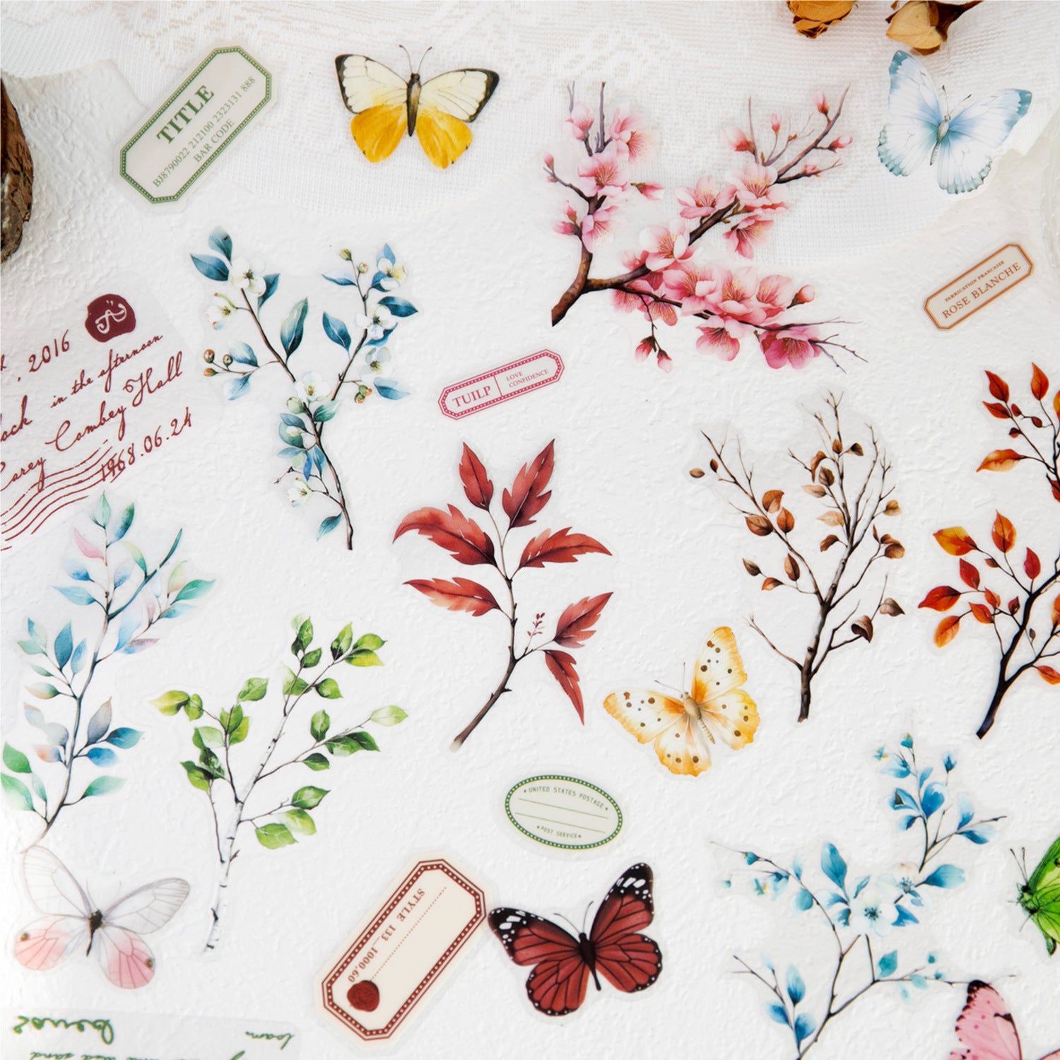 20 Pcs Branches Butterfly PET Stickers SYBB