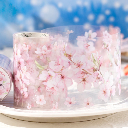 1 Roll Pre-cut Sakura Cheery Blossom PET Stickers Tape XDYJ