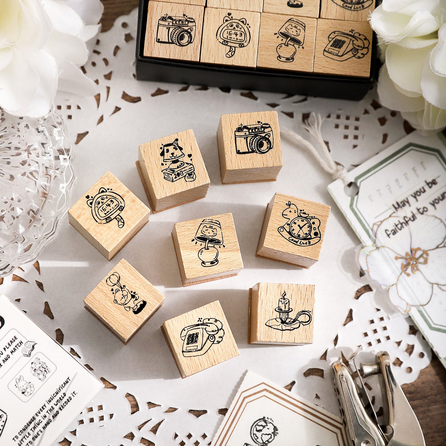 8 Pcs Cute Gadget Wooden Stamp Kit MKQX