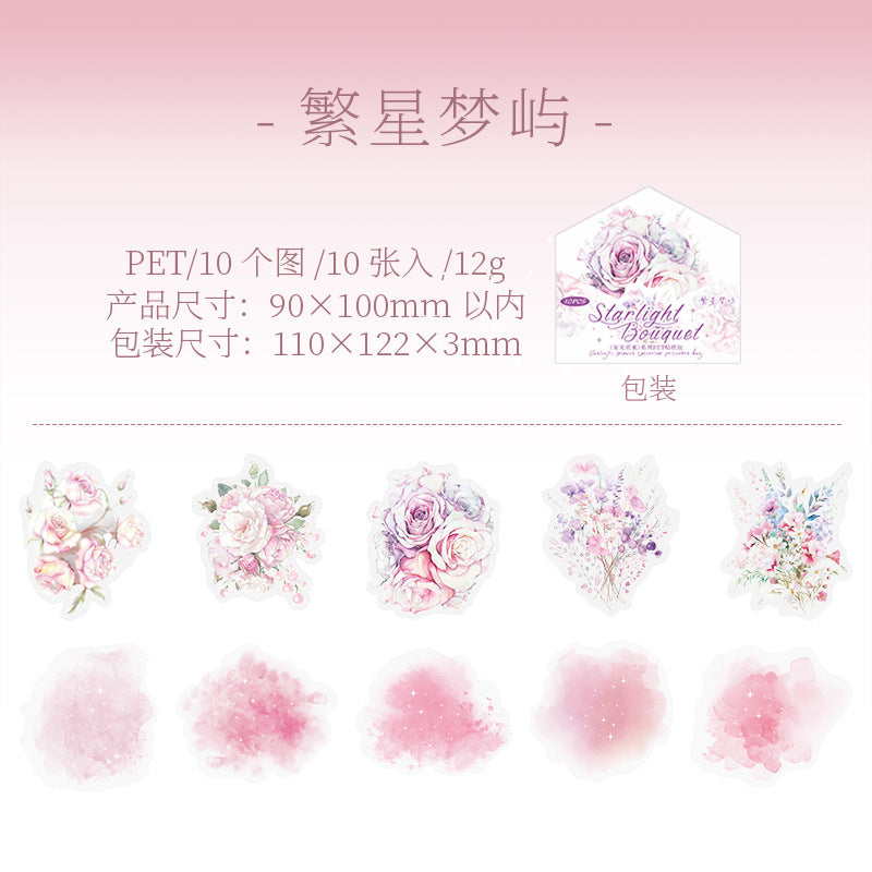 10 Pcs Watercolor and Flower PET Stickers XGHS