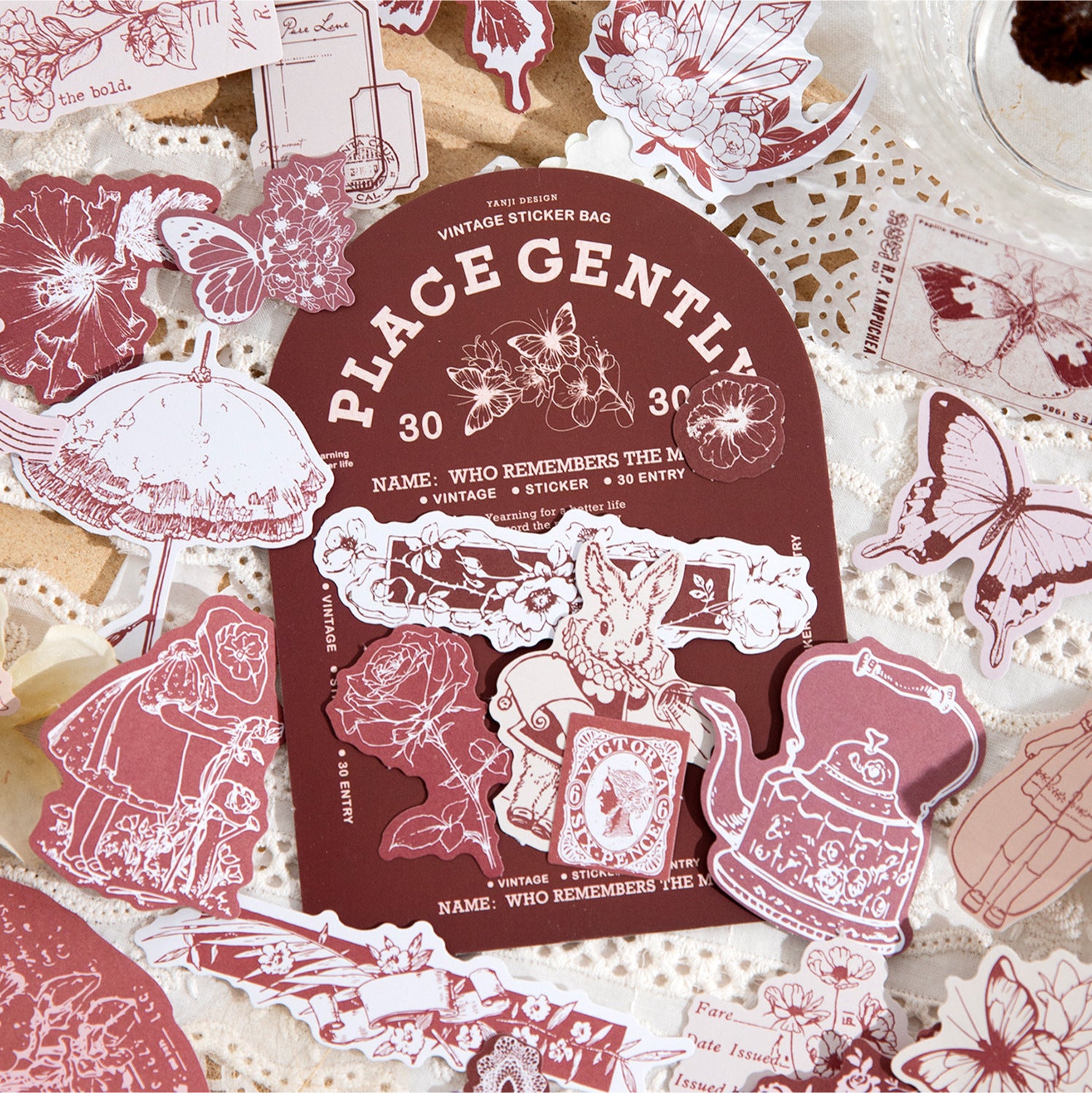 30 Pcs Vintage Scrapbook Stickers FZWR