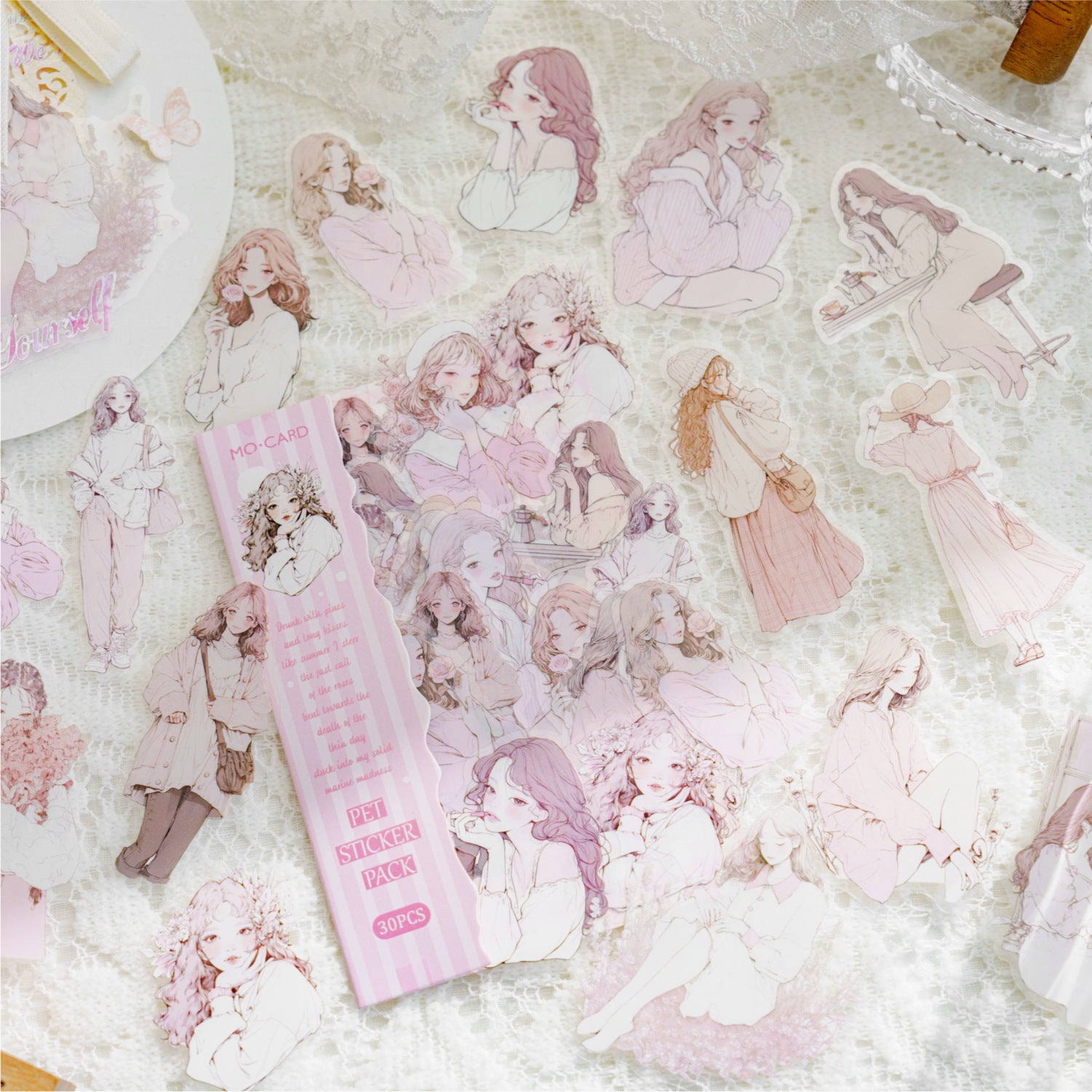 30 Pcs Fashion Girl PET Stickres BSLR