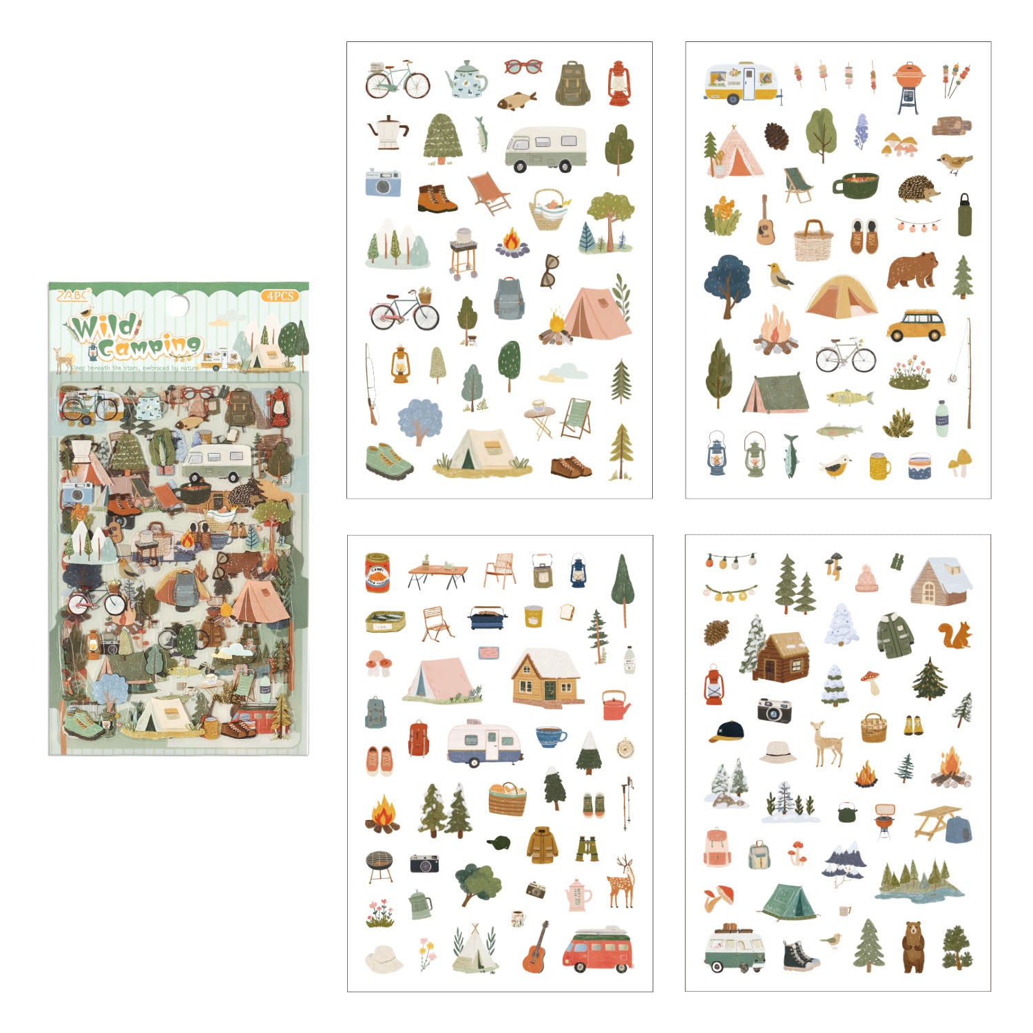 4 Pcs Everyday Journal PET Stickers - Camping
