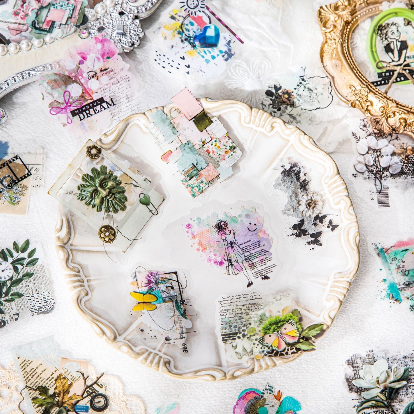 15 Pcs Vintage Collage PET Stickers LSRJ