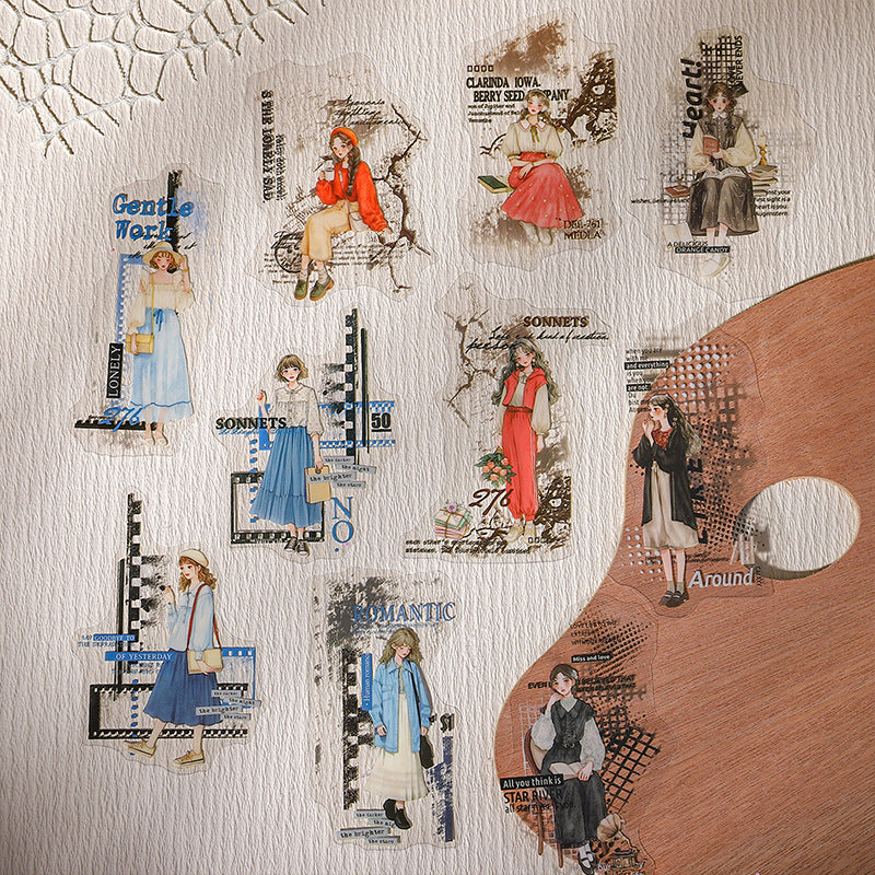 20 Pcs School Girl Collage PET Stickers JZR