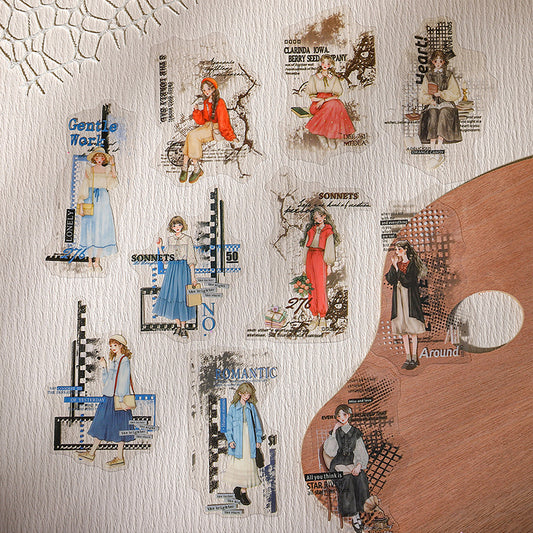 20 Pcs School Girl Collage PET Stickers JZR