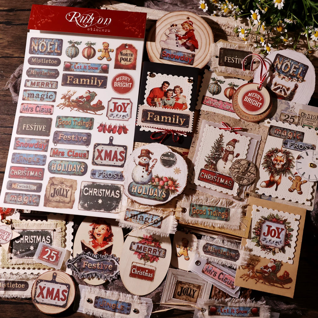 3 Sheets Rub on Stickers - Vintage Label