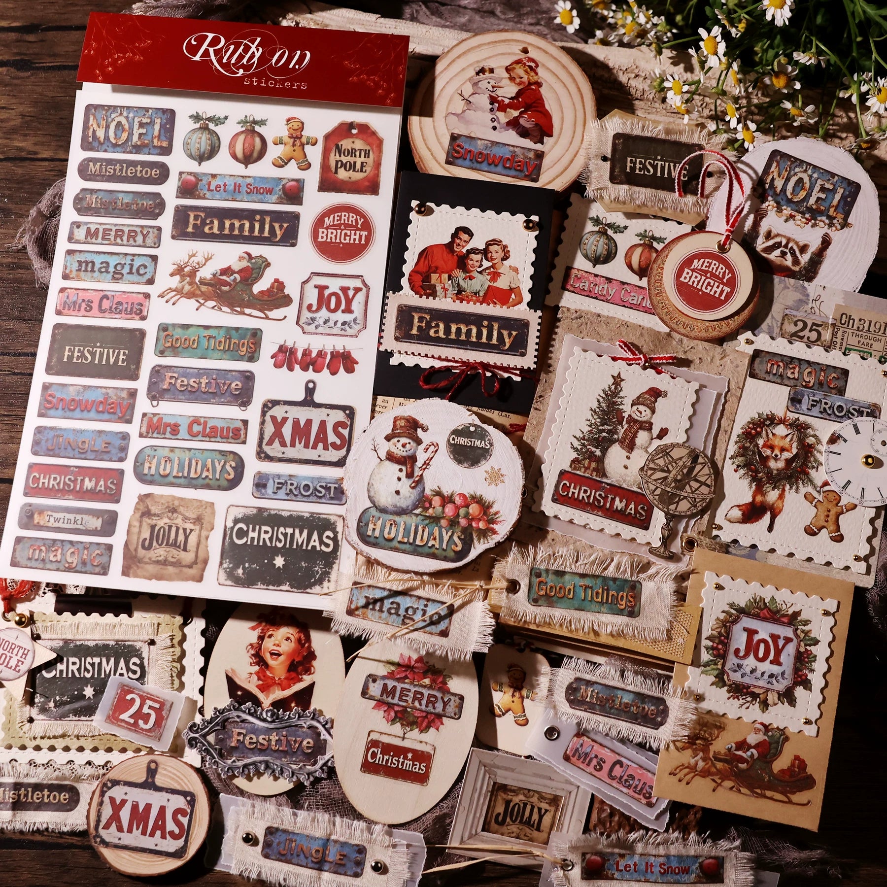 3 Sheets Rub on Stickers - Vintage Label