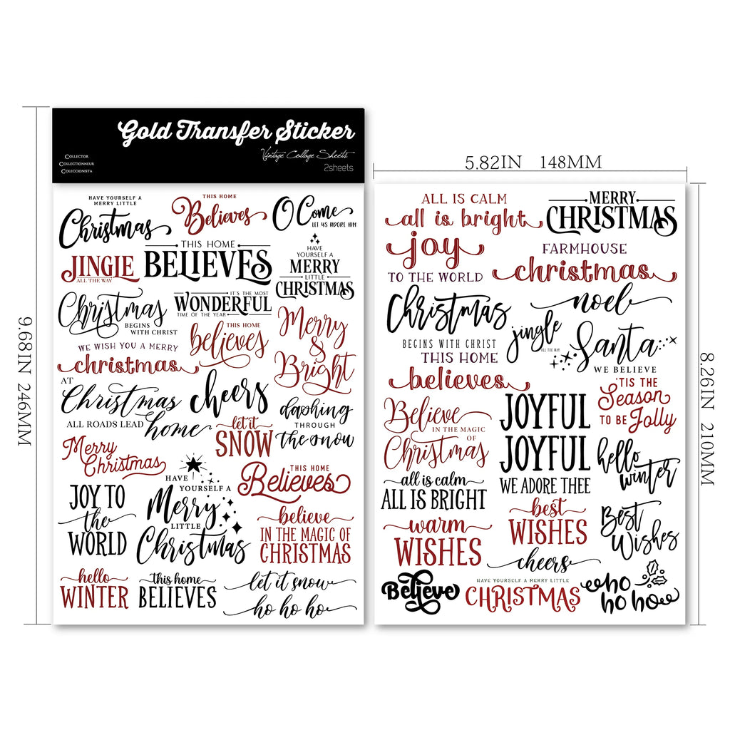 2 Sheets Waterproof Rub on Stickers - Christmas Words TZ08