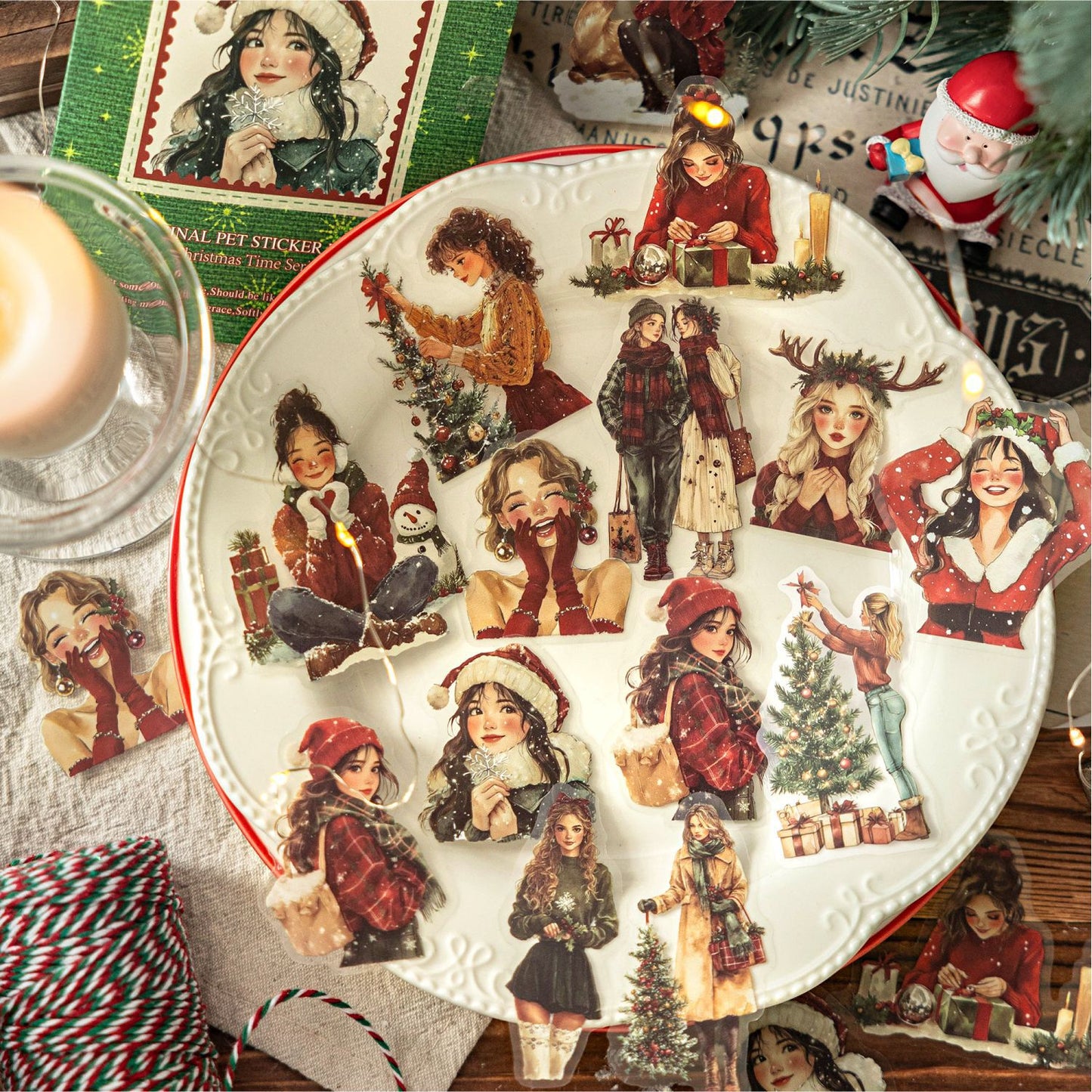 20 Pcs Christmas Girl PET Stickers SDSD