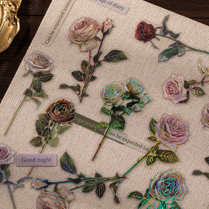 30 Pcs Rose and Word PET Stickers GJMG