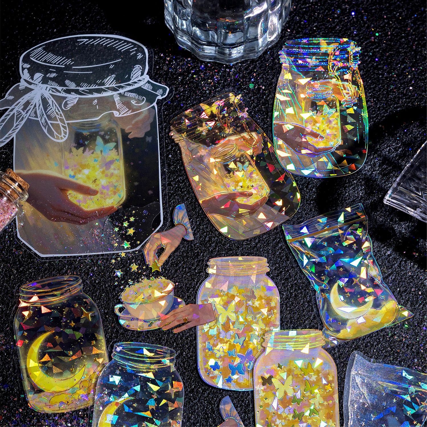 10 Pcs Gold Foil Bottle PET Stickers PZYZ