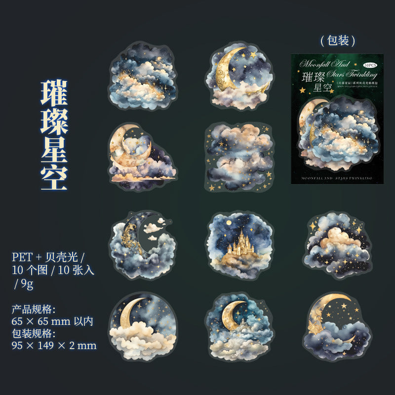 10 Pcs Moon Cloud Stat PET Stickers YLXC