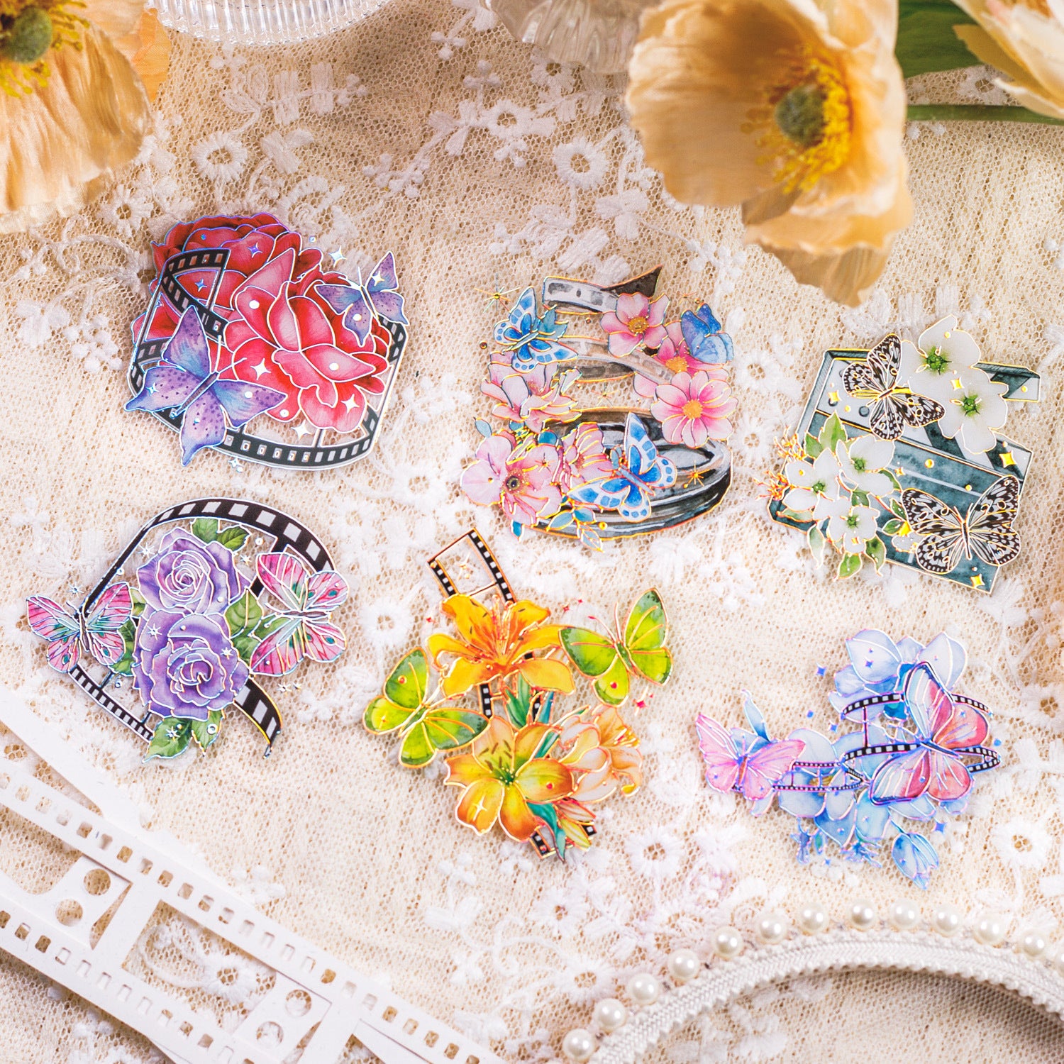 20 Pcs Flowers PET Stickers HZLG