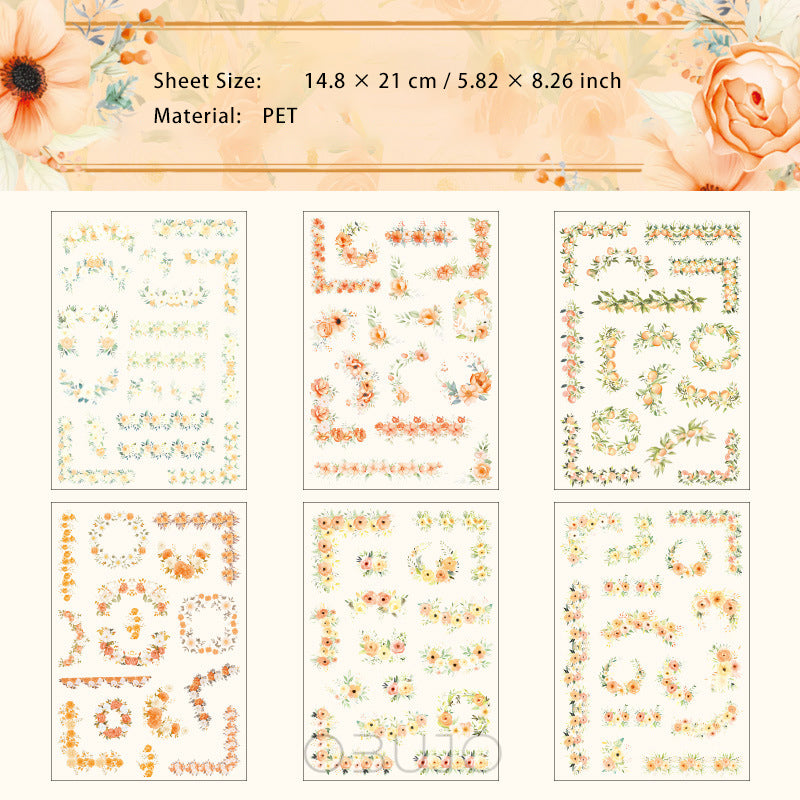 6 Sheets Flower PET Stickers HXSY