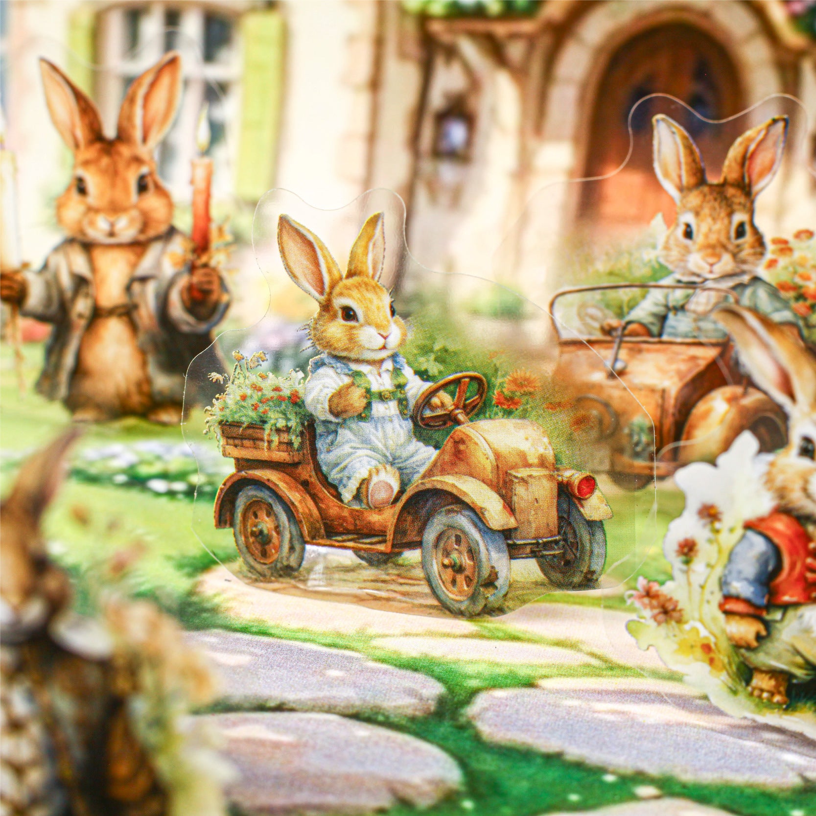 20 Pcs Fairy Tale Bunny Cat PET Stickers THXL