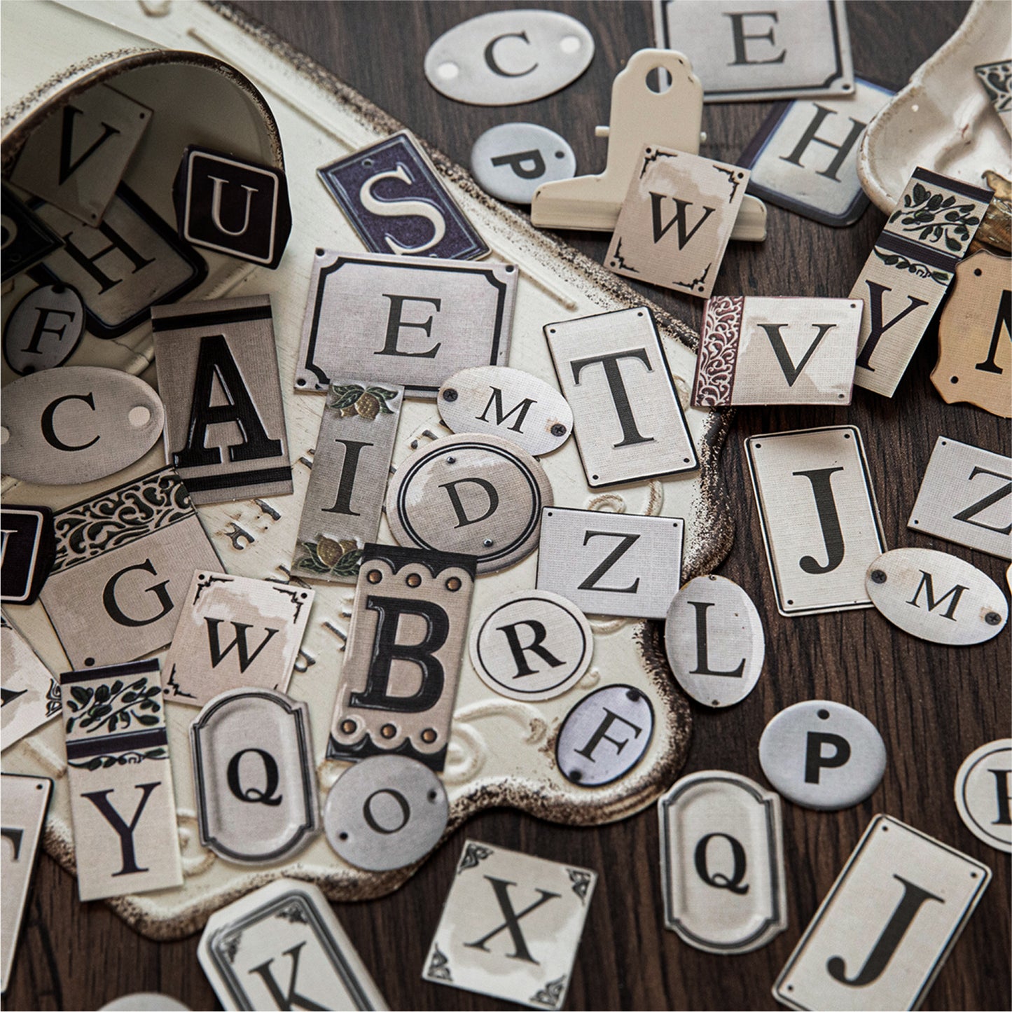 52 Pcs Vintage Alphabet Letter Stickers ZMCLS