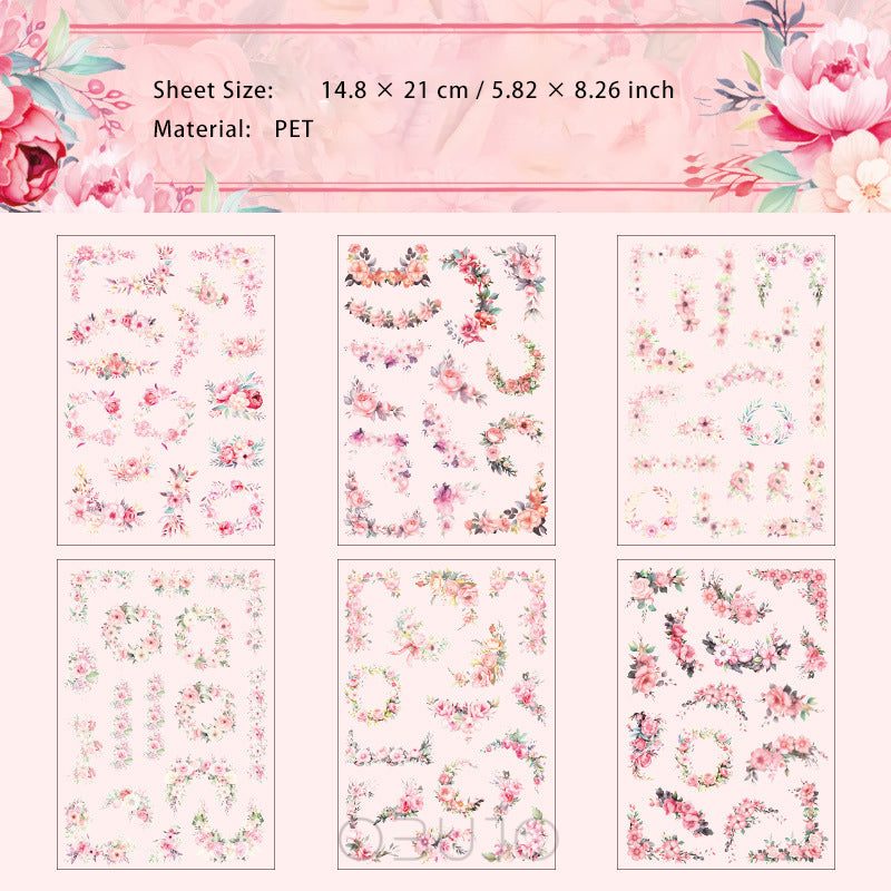 6 Sheets Flower PET Stickers HXSY