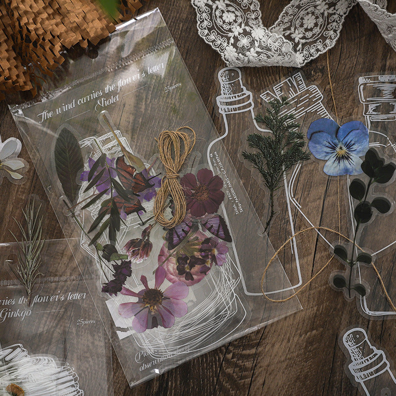 25 Pcs Bottle and Flowers PET Stickers FCHX