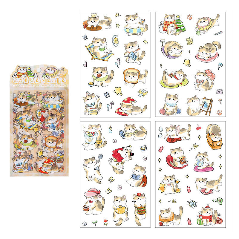4 Pcs Kawaii Cartoon Cats PET Stickers - Golden
