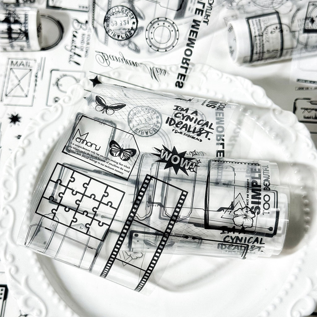 4 Rolls Black White Stickers Tapes Set JMXL