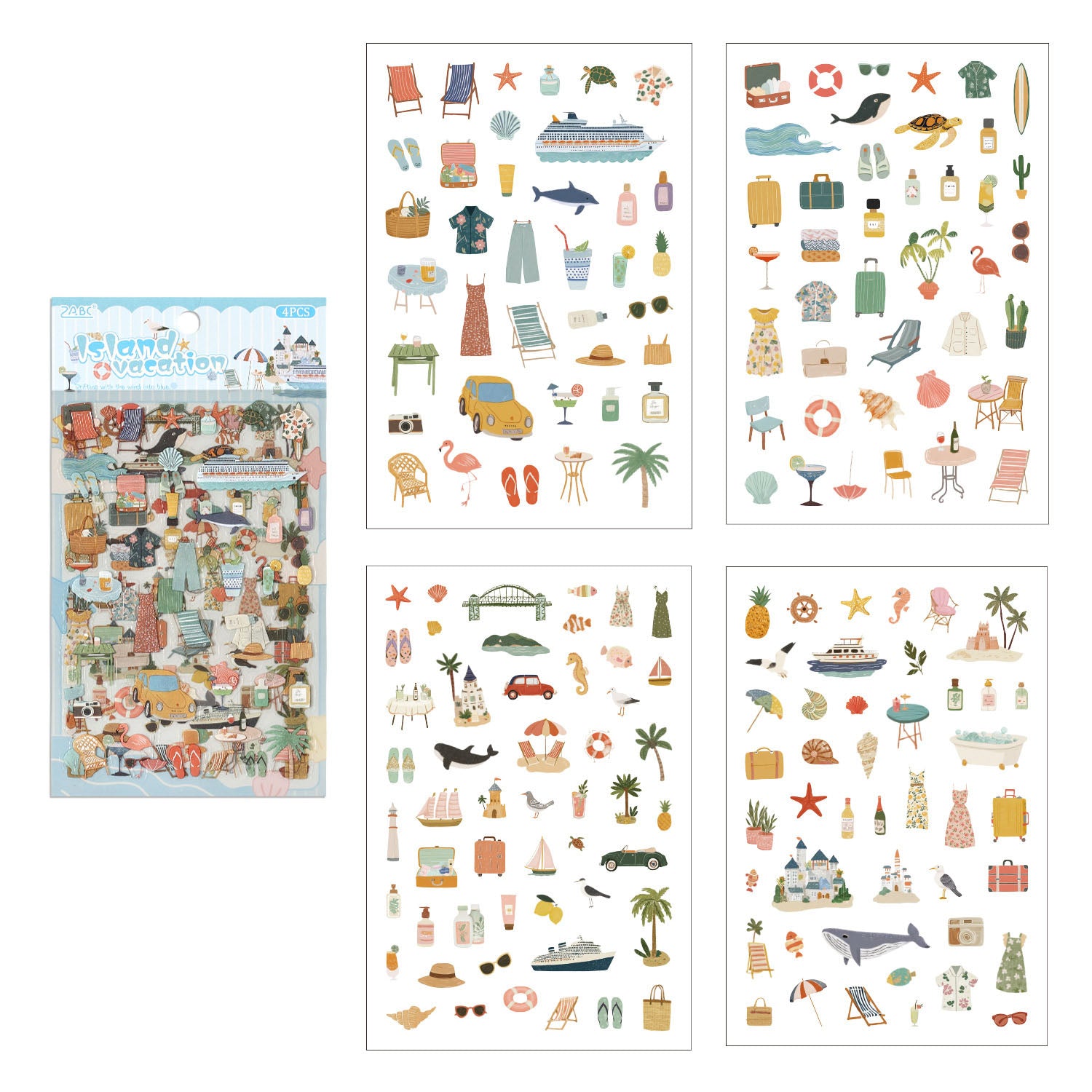 4 Pcs Everyday Journal PET Stickers - Beach Vacation