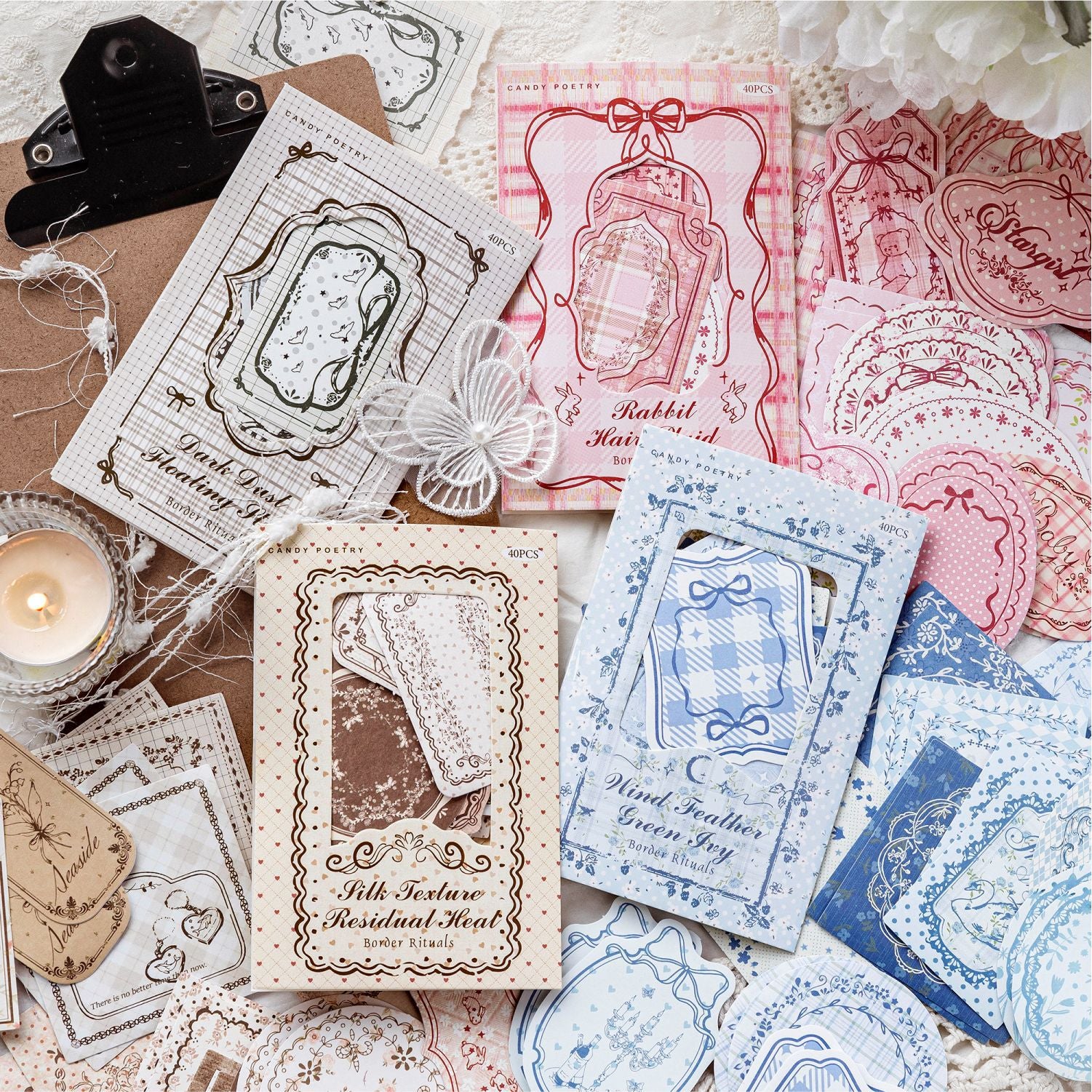 40 Pcs Lace Floral Writable Stickers KLZJ