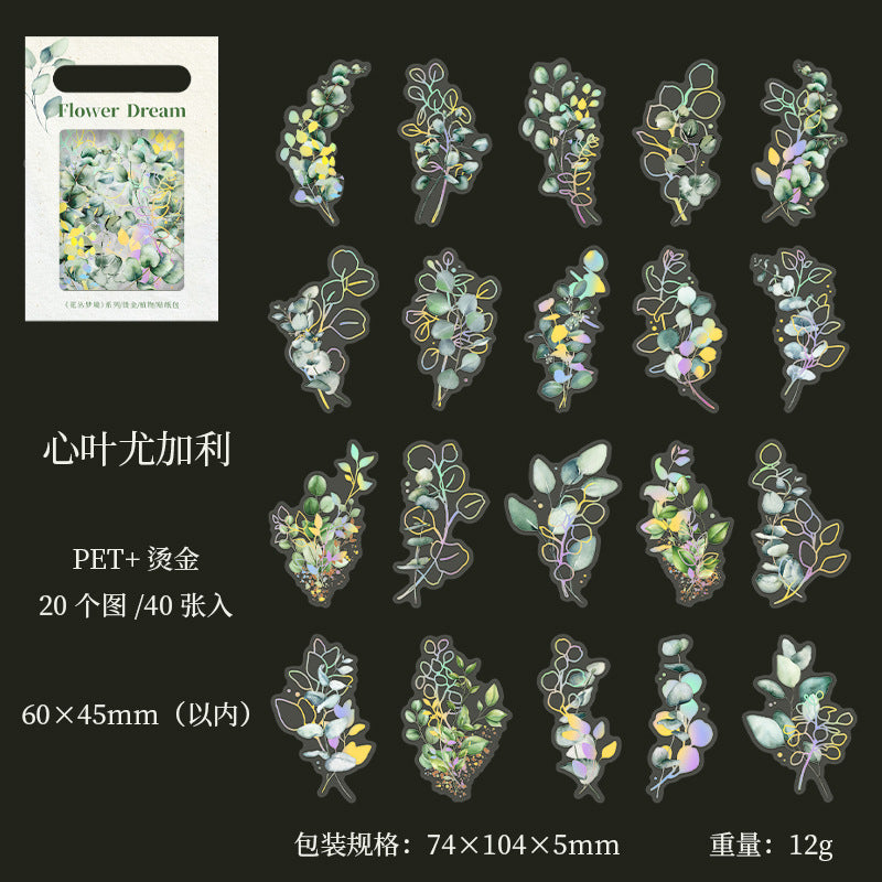 40 Pcs Gold Foil Plant Stickers HCMJ