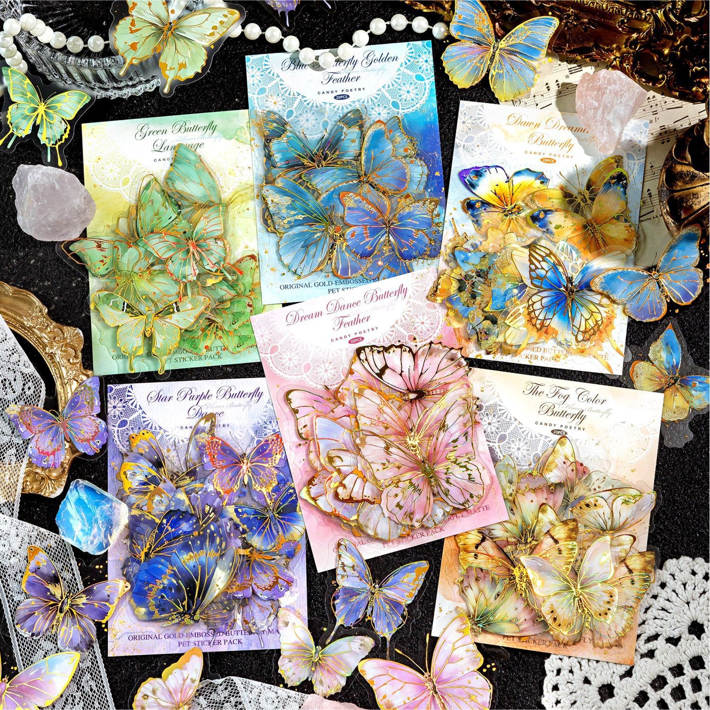 20 Pcs Gold Foil Butterfly PET Stickers FHZD