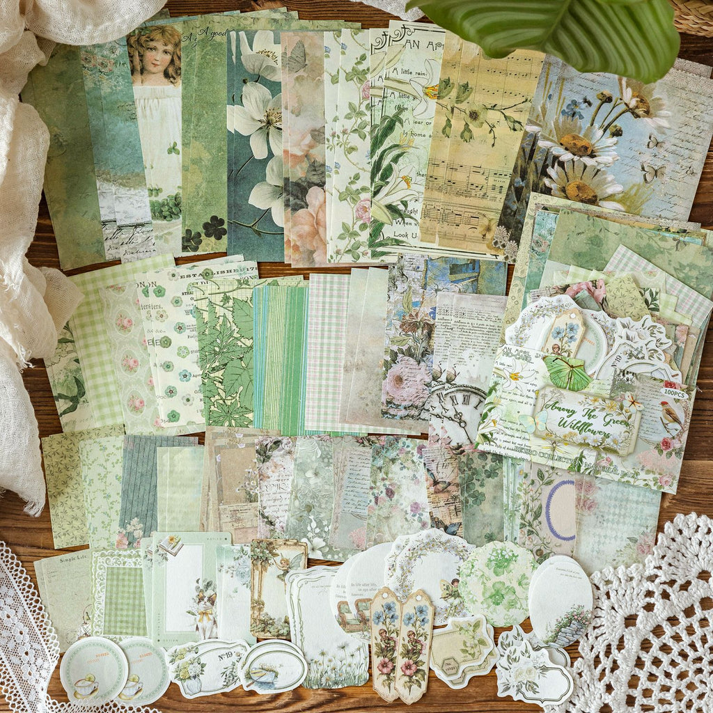 100PCS Vintage Garden Floral Journal Paper VMP17