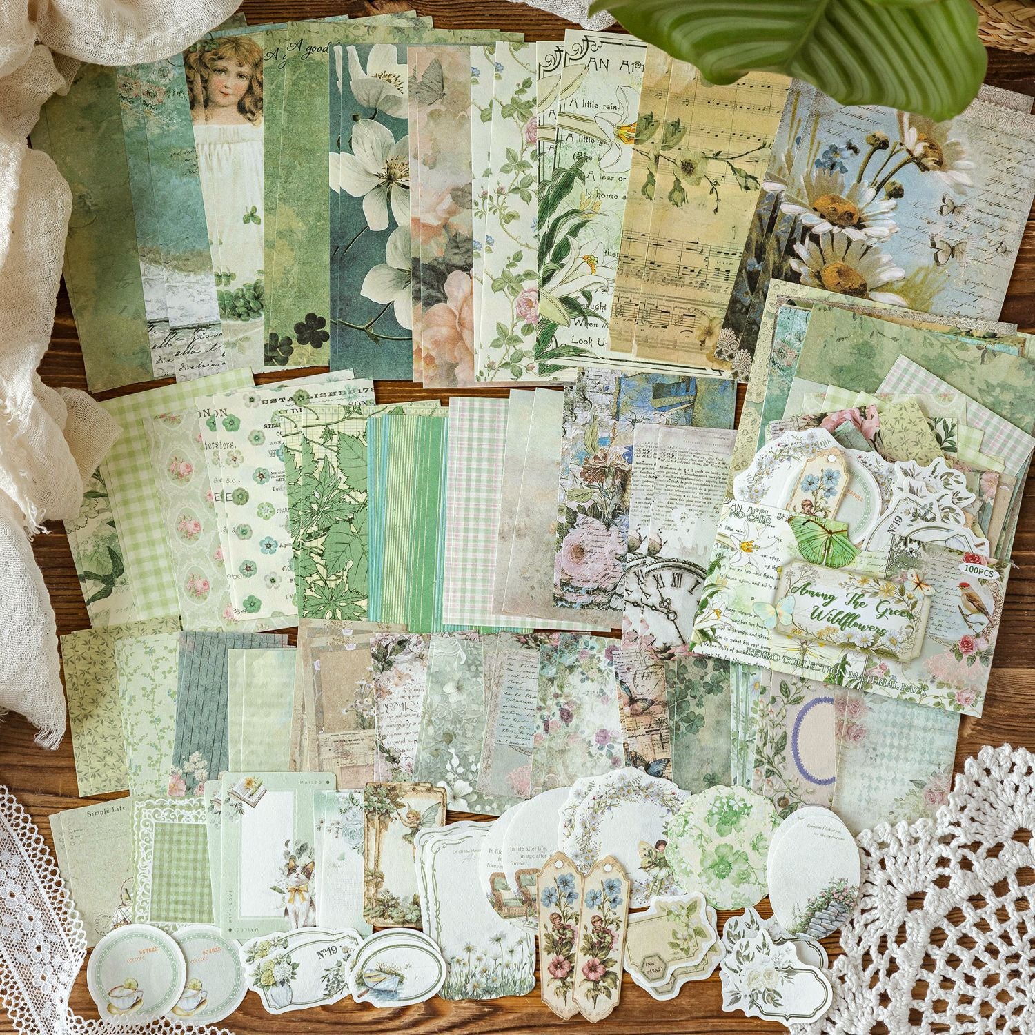 100PCS Vintage Garden Floral Journal Paper VMP17