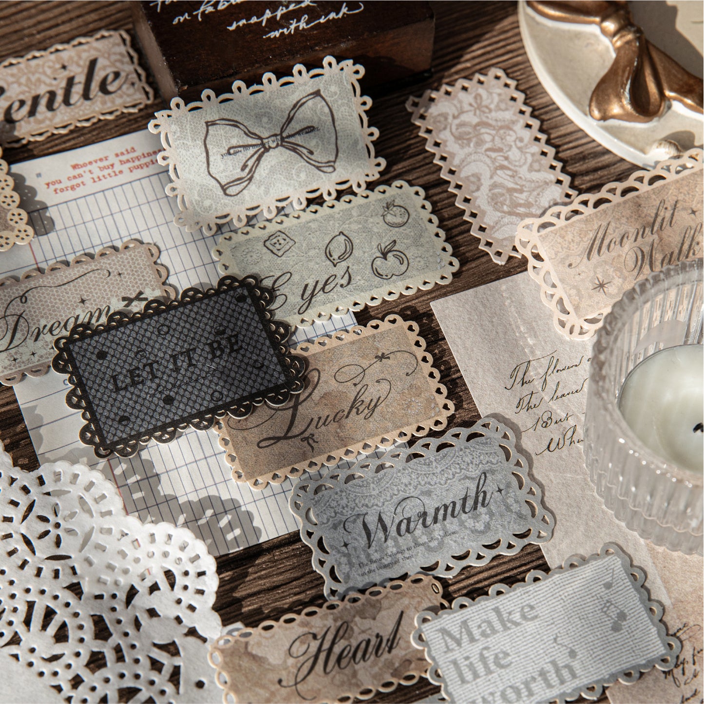 20 Pcs Vintage Lace Label Stickers CWZM