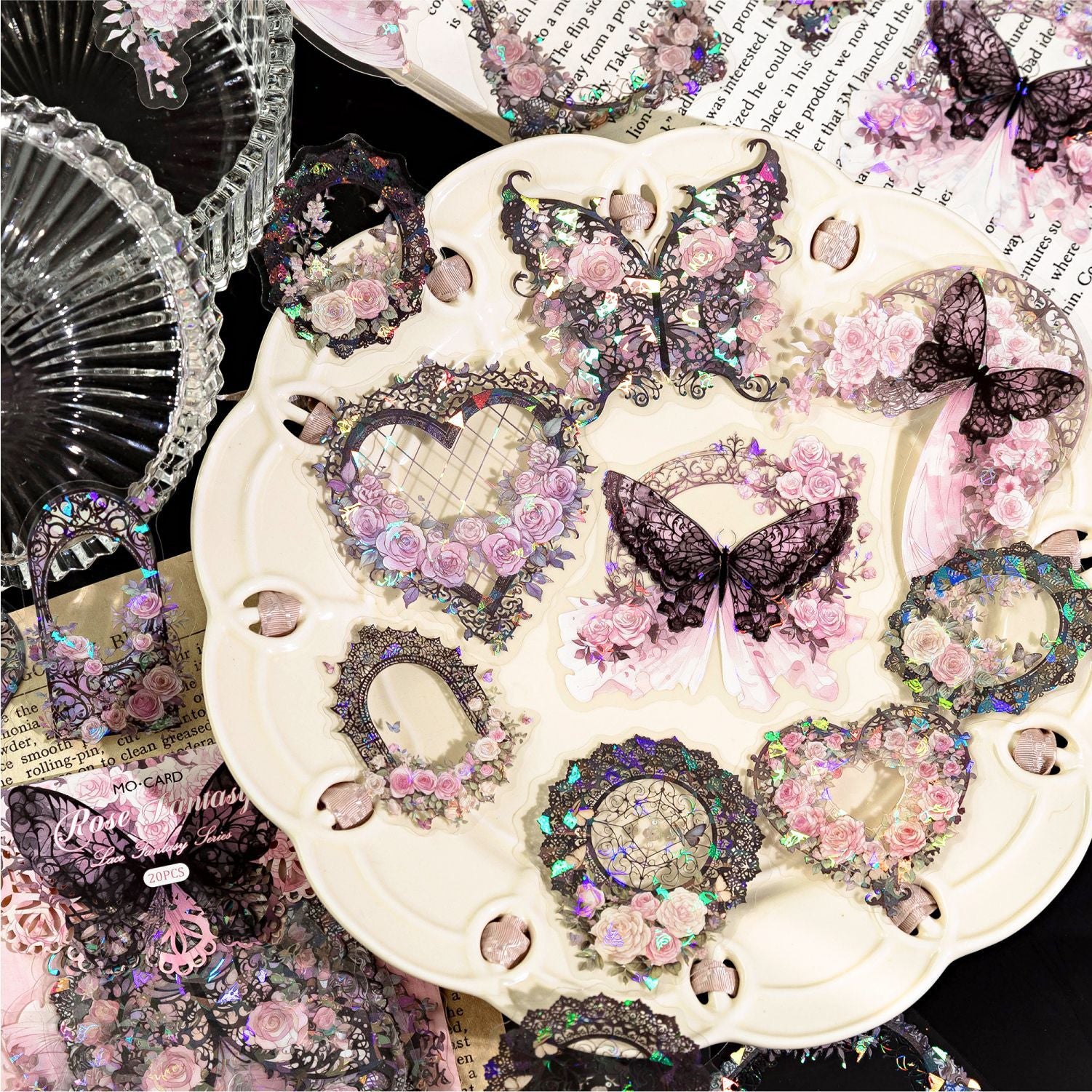 20 Pcs Lace Themed PET Stickers LSQM