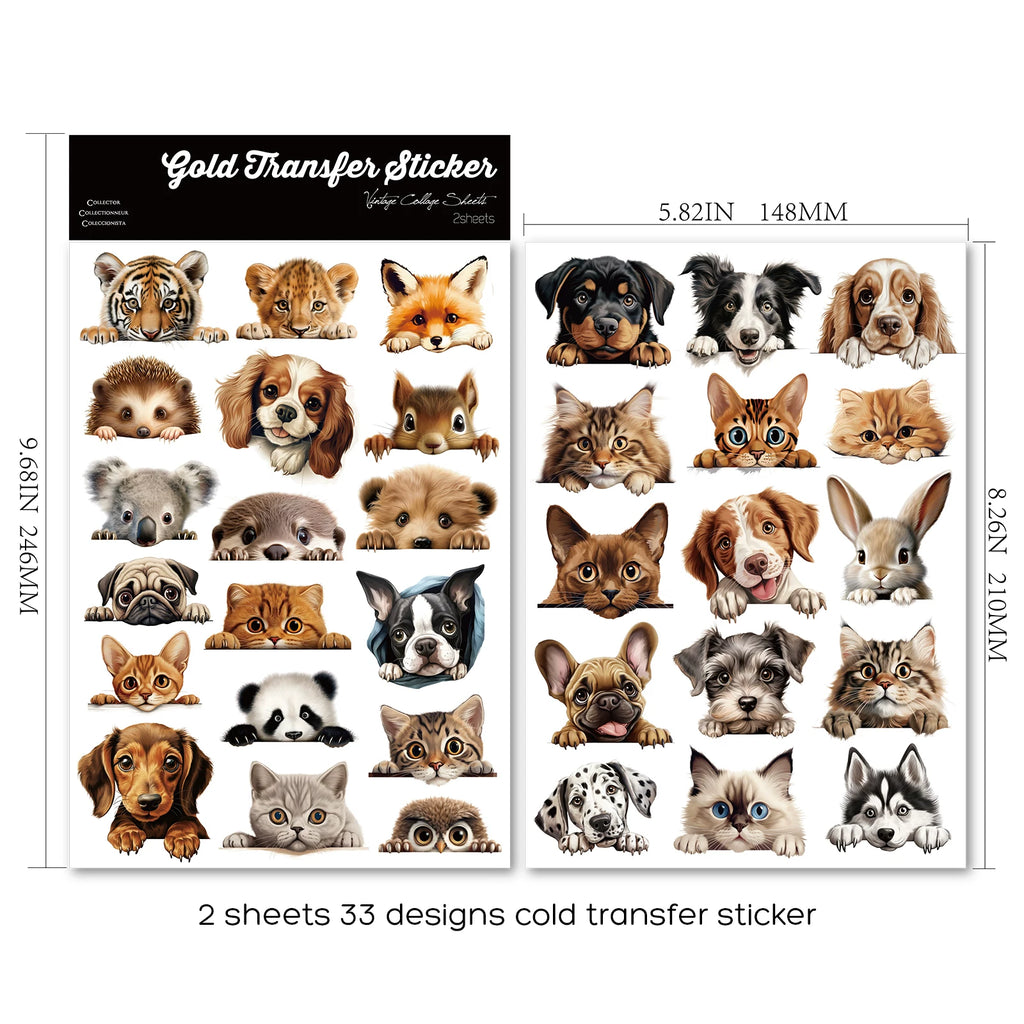 2 Sheets Waterproof Rub on Stickers - Cute Pets