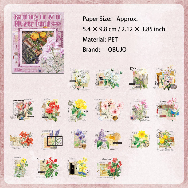 20 Pcs Flower Collage PET Stickers CJHY