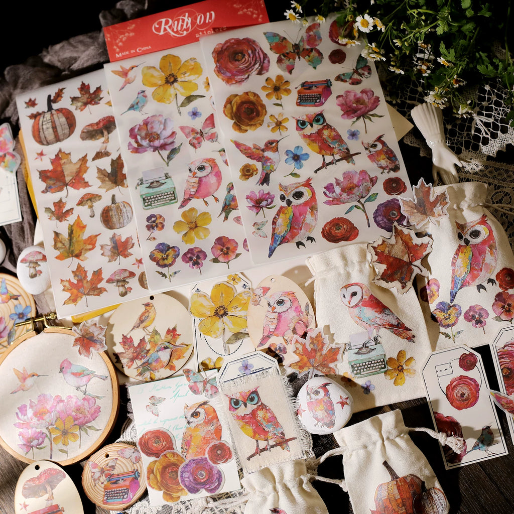 3 Sheets Rub on Stickers - Owl Painting