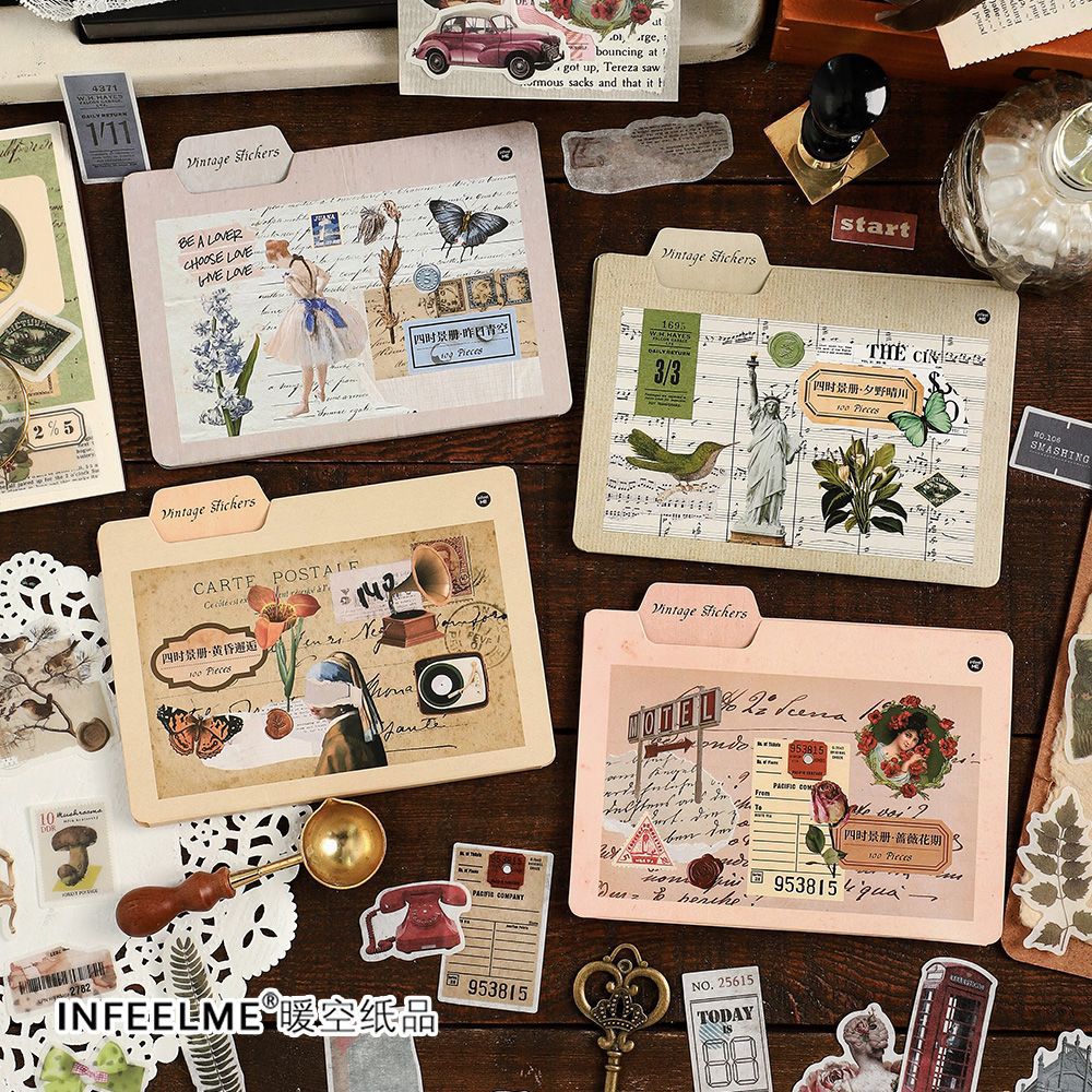 100 Pcs Vintage Journal Washi Stickers SSJC