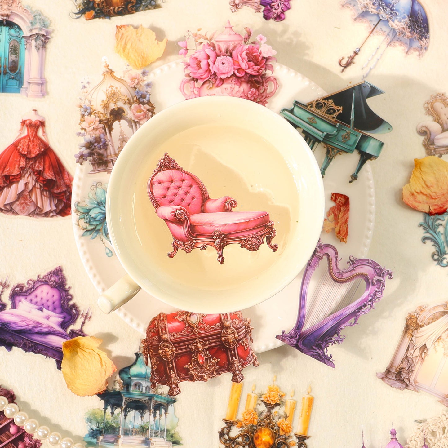 30 Pcs Baroque Themed PET Stickers BLKWH