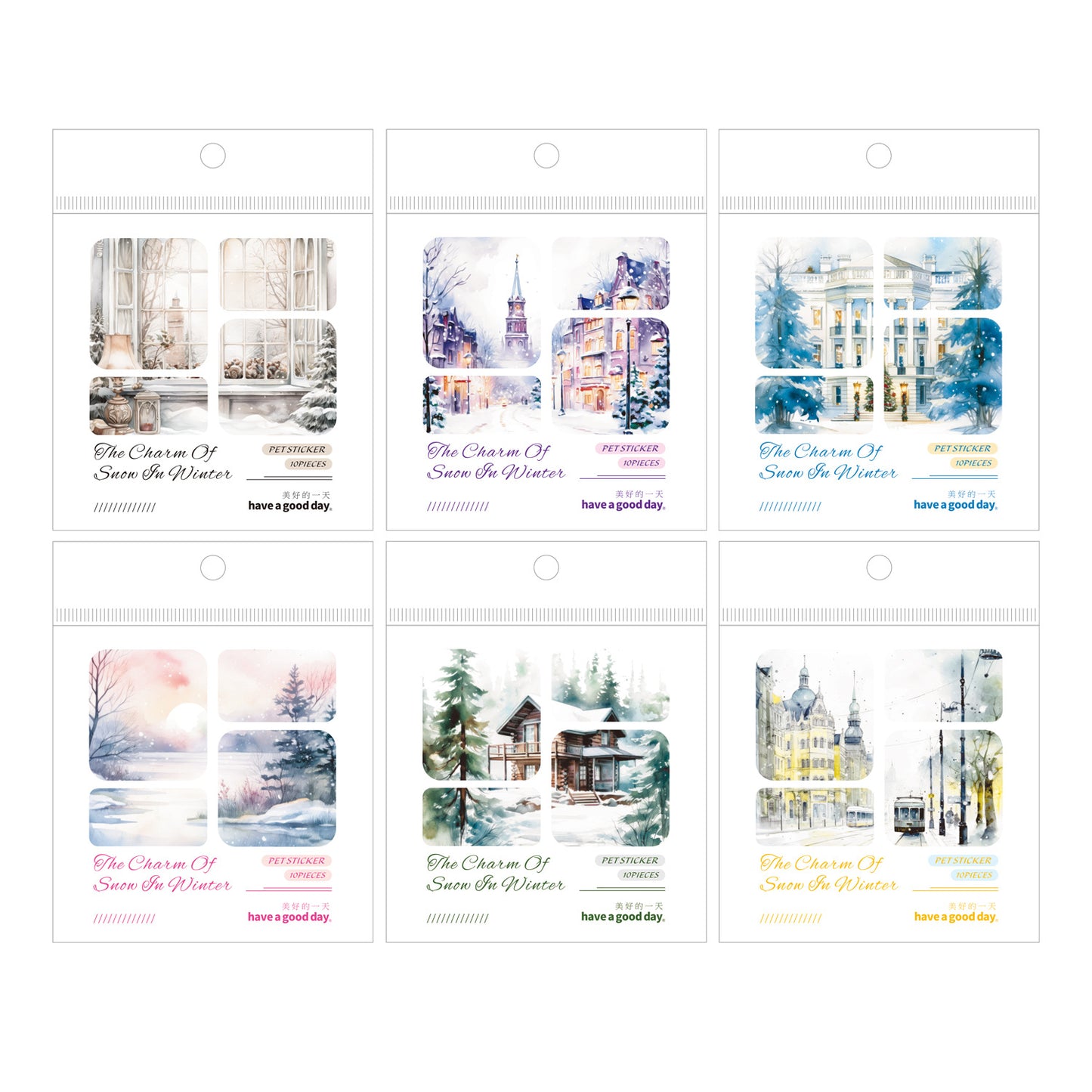 10 Pcs Snow Winter Landscape PET Stickers DRXY