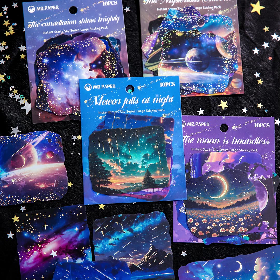 10 Pcs Gold Foil Galaxy PET Stickers CNXK