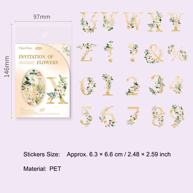 10 Pcs Flower Letter PET Stickers HJLX
