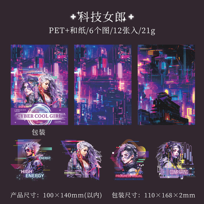 12 Pcs Cyberpunk PET Stickers SBKNH