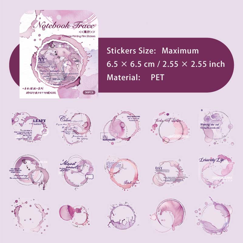 30 Pcs Beverage Stains PET Stickers SZSJ