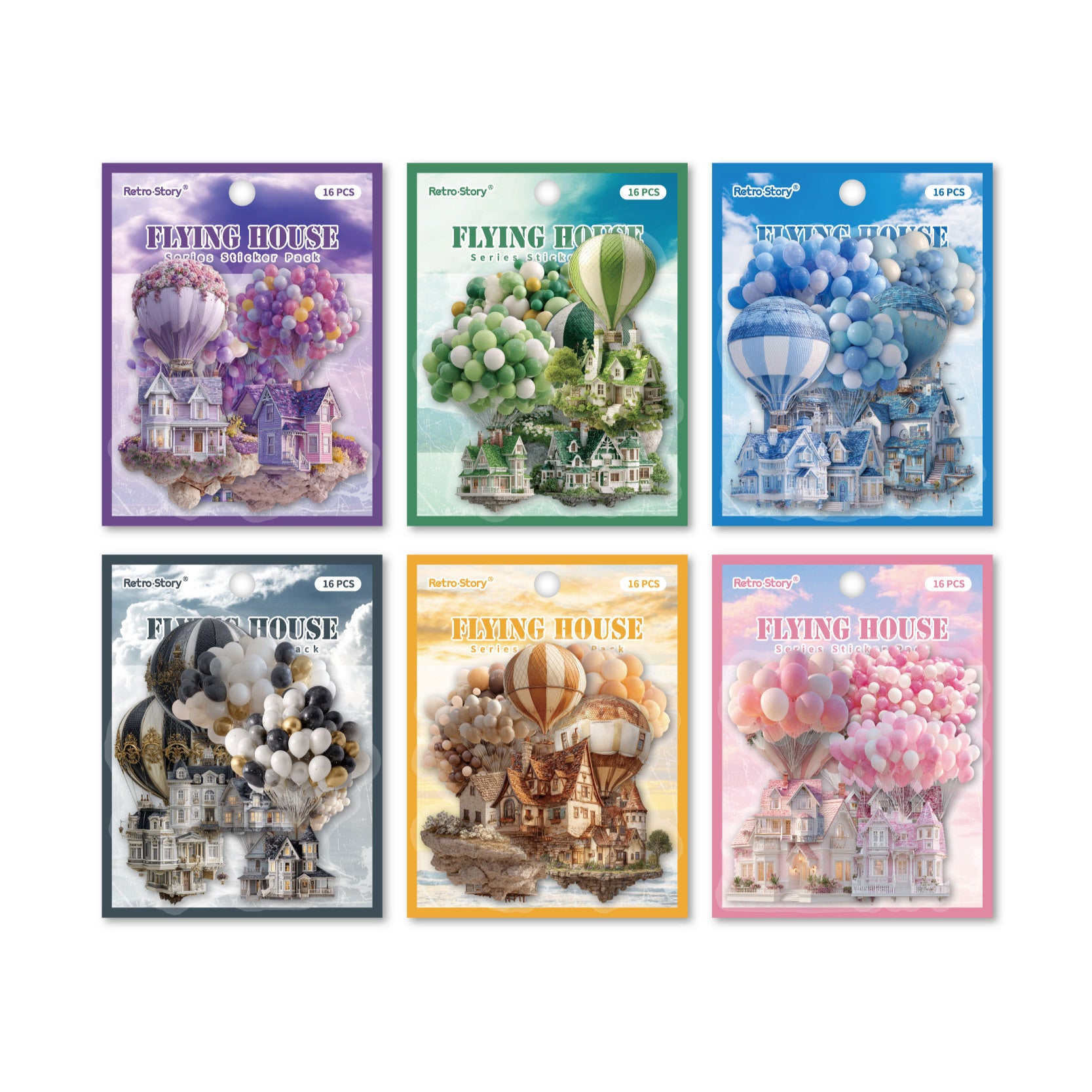 16 Pcs Hot Air Balloon PET Stickers FWXL